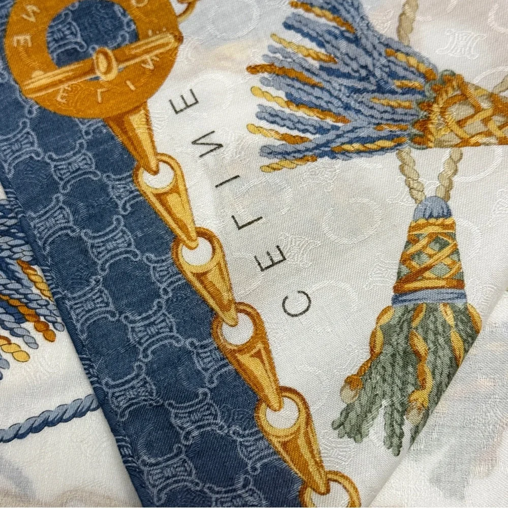 Celine Navy and Gold Chain Pattern Scarf - Picture 4 of 7